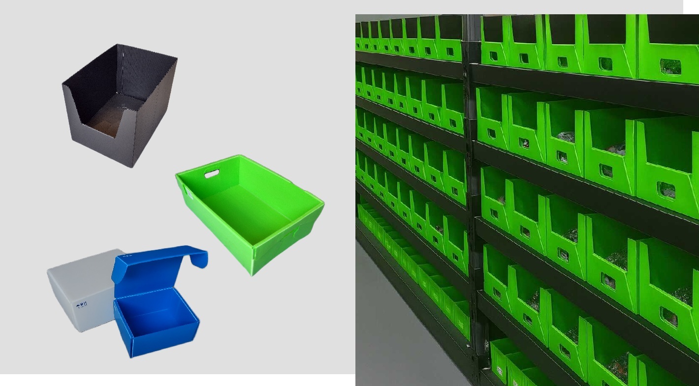 skladové obaly, samonosné regály z PP obalů